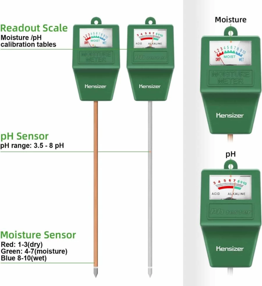 Kensizer Digital Soil Tester: 3-in-1 Moisture/pH/Light Meter for Indoor & Outdoor Plants, No Batteries Needed, Gardening/Farm/Lawn Probe Tool