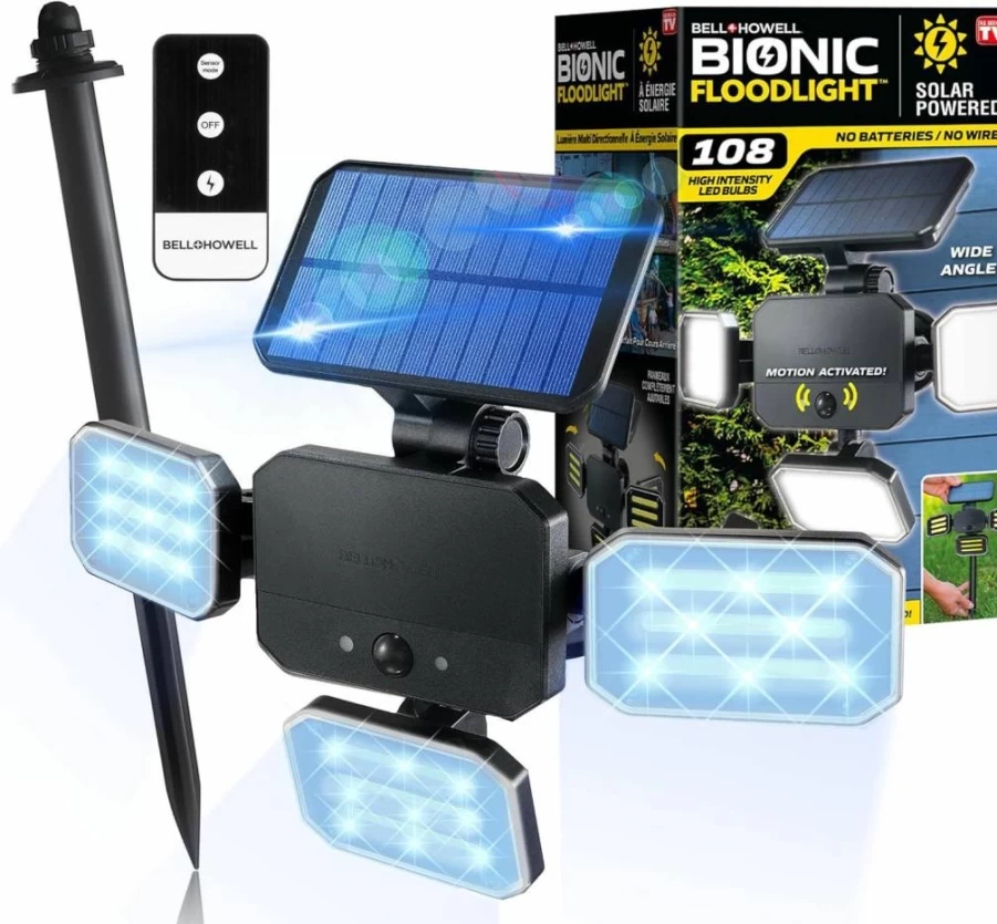 Bell+Howell Solar Flood Lights Outdoor 108 COB LED with Motion Sensor, 180° Swivel & Adjustable Panels, Waterproof for Garden, Lawn, Patio - 50% Brighter (As Seen on TV)
