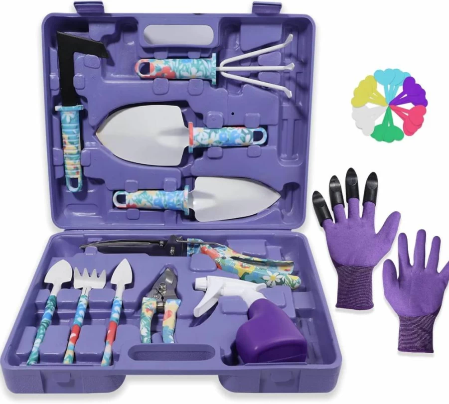 Tbltaca 30-Piece Stainless Steel Heavy Duty Garden Tool Set for Women - Includes Trowel, Rake, Pruner, Shears, Sprayer, Gloves & More, Durable Floral Print Gardening Kit