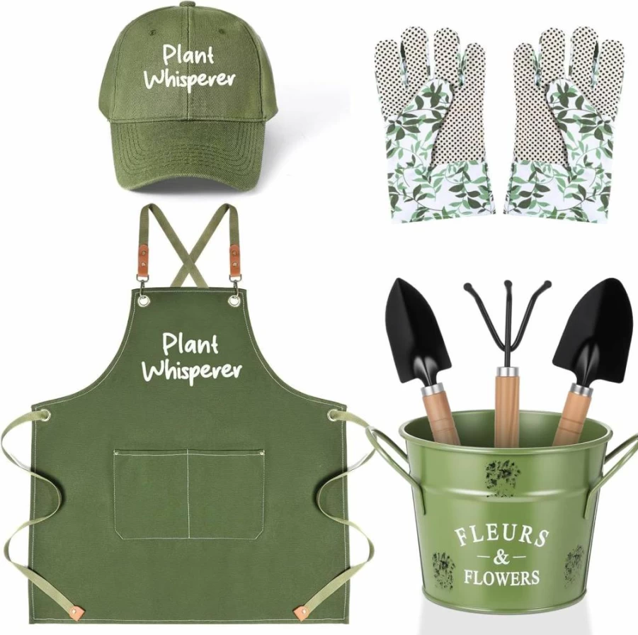 Tarpop 7-Piece Gardening Tool Set with Apron, Gloves, Trowel & Cultivator - Perfect Plant Gift for Women, Green Garden Kit for Planting Vegetables & Flowers
