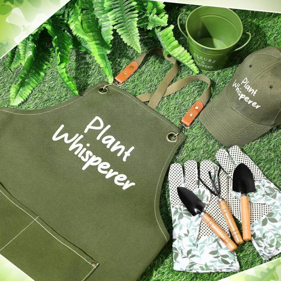 Tarpop 7-Piece Gardening Tool Set with Apron, Gloves, Trowel & Cultivator - Perfect Plant Gift for Women, Green Garden Kit for Planting Vegetables & Flowers