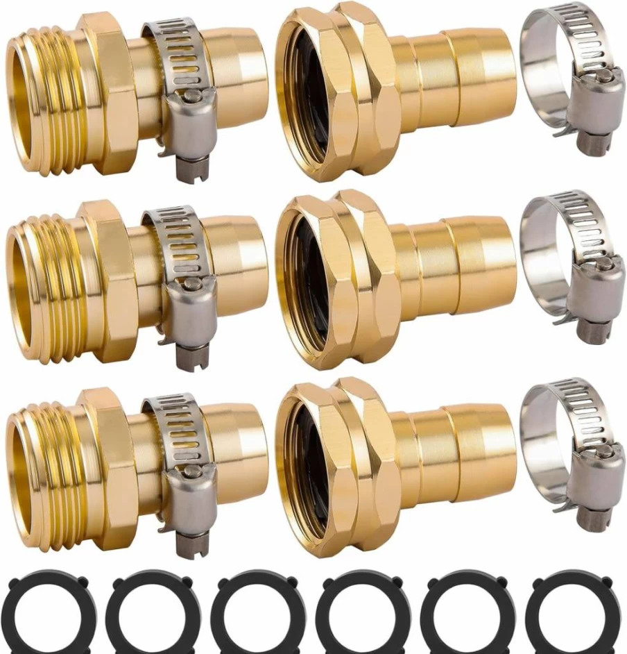 BILAL 5-Piece Garden Hose Repair Kit - 3/4" & 5/8" Universal Male/Female Connectors with Clamps - Heavy-Duty Leak-Proof Hose Adapter Set for Outdoor Watering