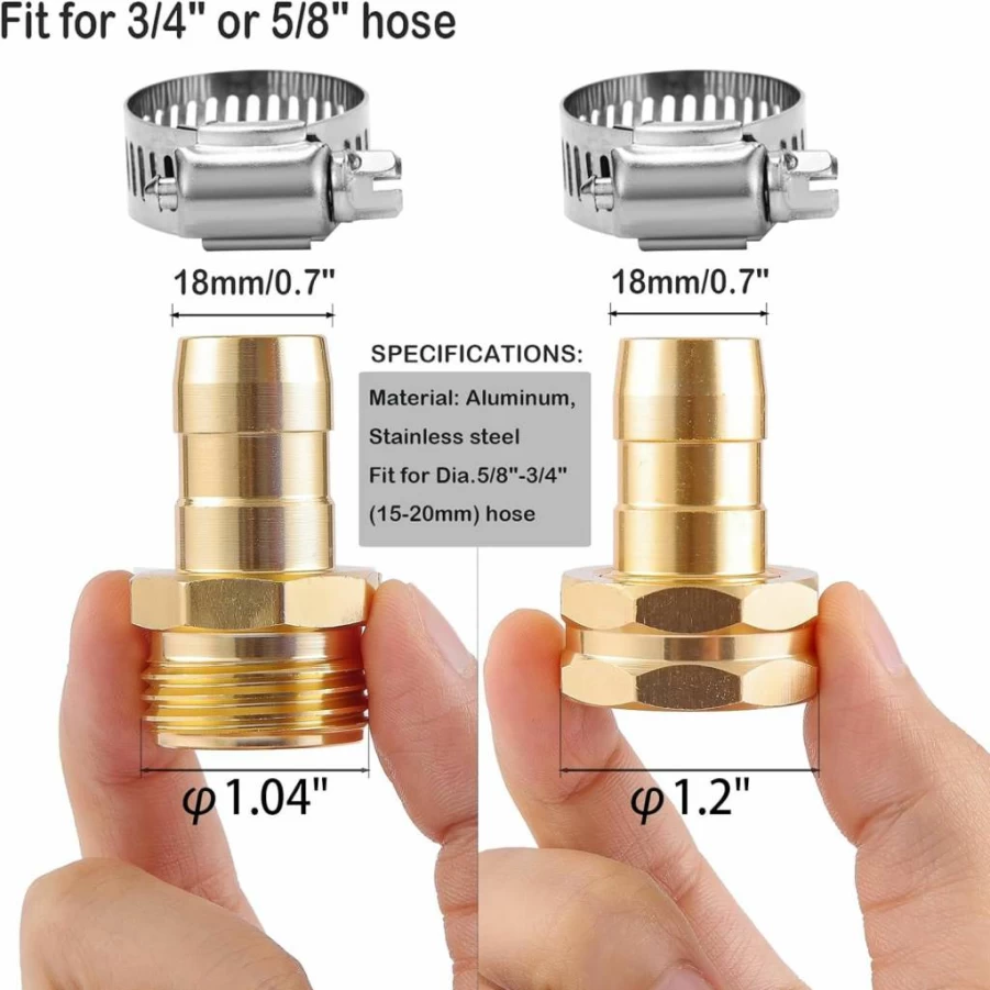 BILAL 5-Piece Garden Hose Repair Kit - 3/4" & 5/8" Universal Male/Female Connectors with Clamps - Heavy-Duty Leak-Proof Hose Adapter Set for Outdoor Watering
