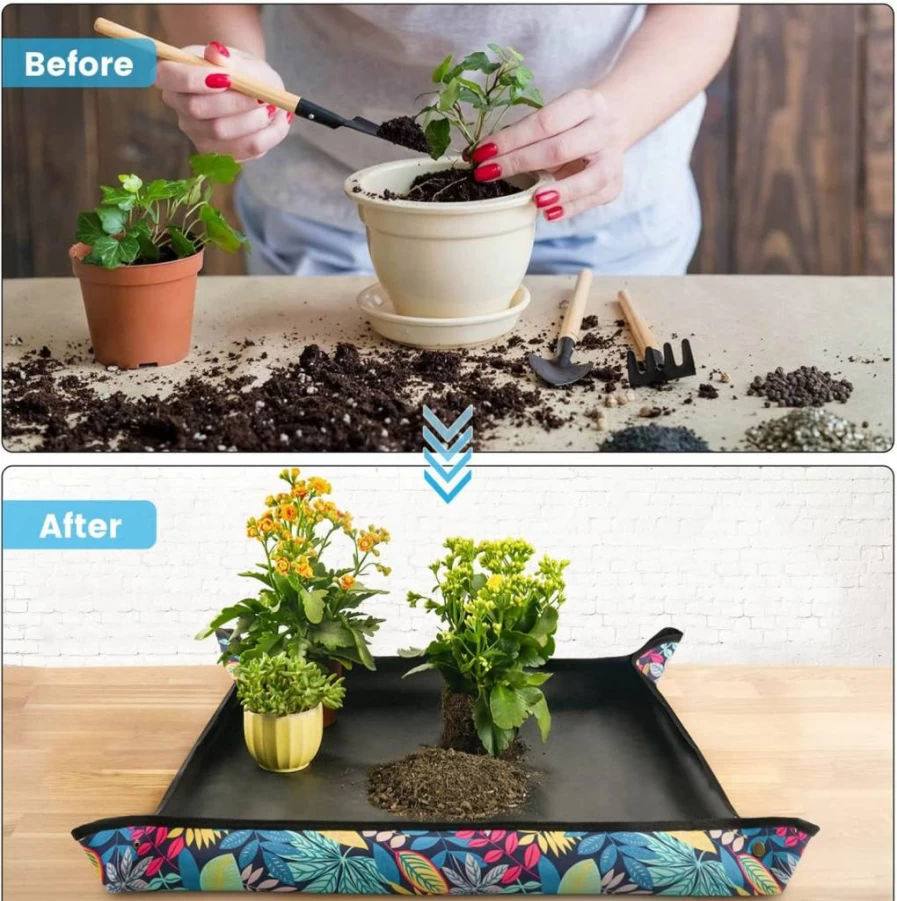 Onlysuki 26.8"x26.8" Waterproof Repotting Mat for Plants - Indoor Gardening Transplanting Tray, Succulent Potting Soil Change Mat, Mess-Free Gardening Gift for Plant Lovers