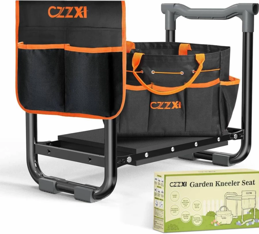 CZZXI Heavy Duty Garden Kneeler and Seat with Thick Kneeling Pad, Tool Pouch, and Storage Bag – Ergonomic Gardening Stool Bench for Women and Seniors