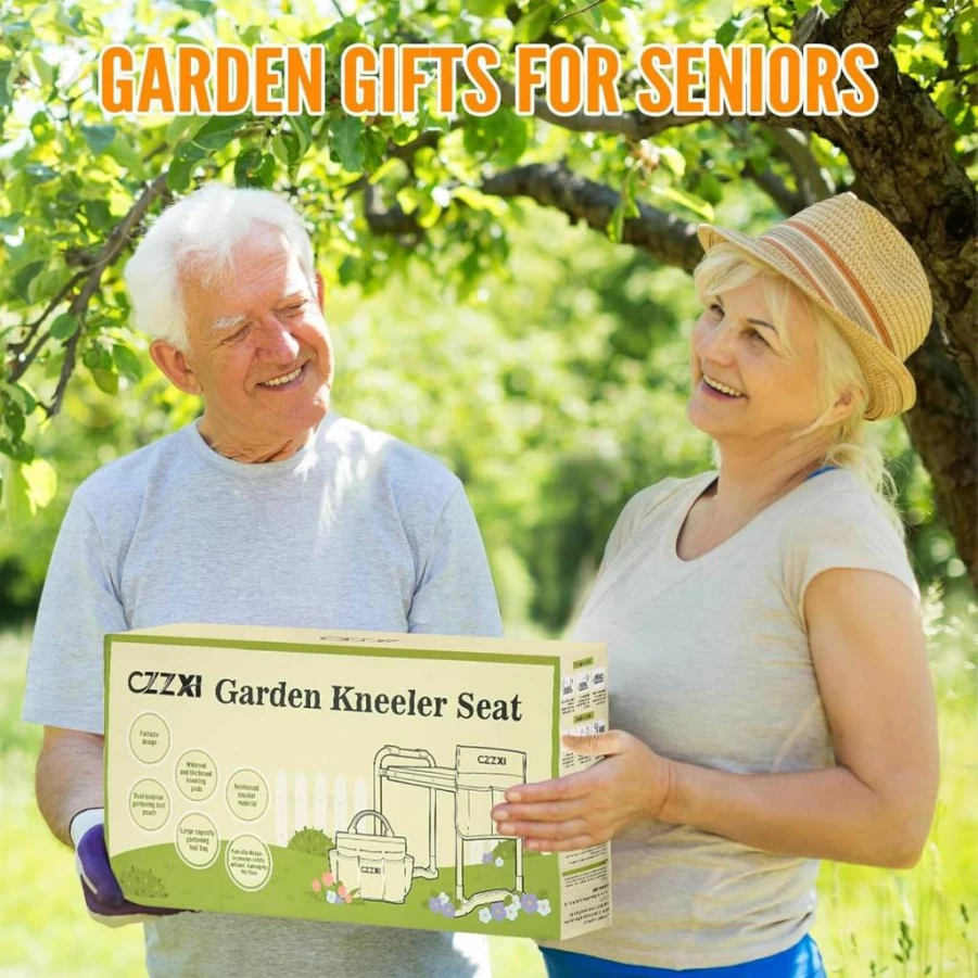CZZXI Heavy Duty Garden Kneeler and Seat with Thick Kneeling Pad, Tool Pouch, and Storage Bag – Ergonomic Gardening Stool Bench for Women and Seniors
