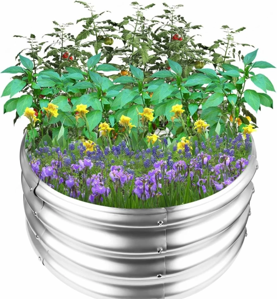 AngyangguoJi 2x2FT Galvanized Steel Round Garden Bed - Outdoor Raised Planter Box for Vegetables, Flowers, Herbs (Durable & Rust-Proof)