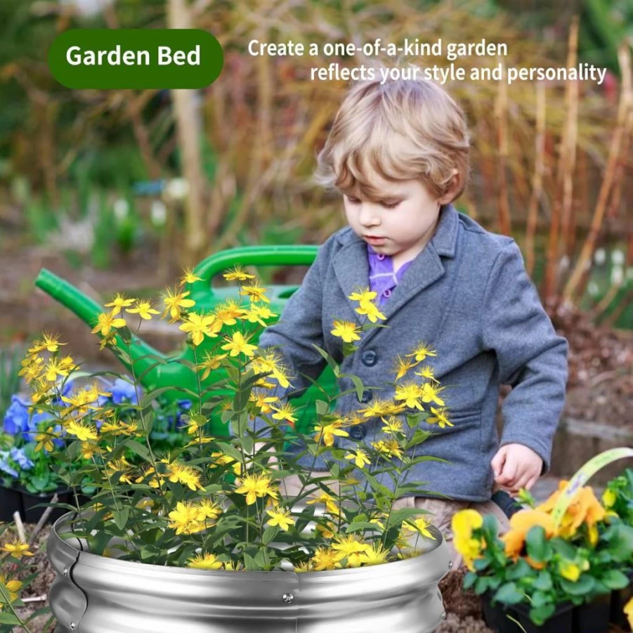 AngyangguoJi 2x2FT Galvanized Steel Round Garden Bed - Outdoor Raised Planter Box for Vegetables, Flowers, Herbs (Durable & Rust-Proof)