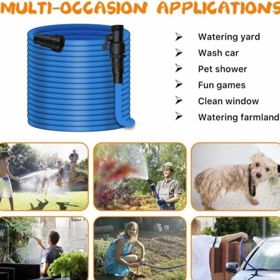 Lasama 75Ft Expandable Garden Hose with 3/4" Solid Brass Fittings, Heavy-Duty Triple-Layer Latex Core, Leak-Proof Flexible Water Hose for Lawn, Car Washing & Outdoor Plant Watering
