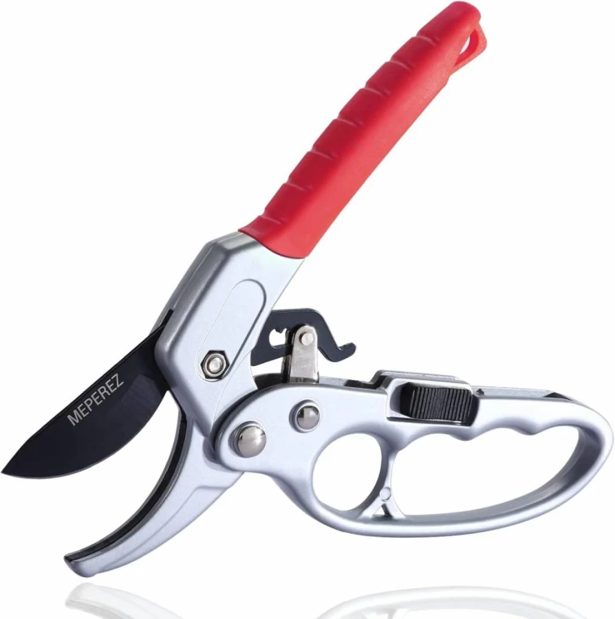 MEPEREZ Premium Garden Shears - Professional Pruning Scissors for Flowers, Bushes, Rose, Fruit Trees - Sharp Anvil Snips with White Steel Blades - Ideal for Florist, Yard, Orchard Gardening Tools