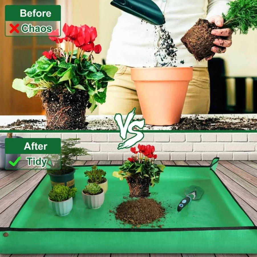HNXTYAOB 39.5x31.5 Inch Large Waterproof Potting Mat for Plants - Thickened Portable Gardening Tray for Transplanting, Succulents, and Mess Control - Ideal Gardening Gift for Women and Men