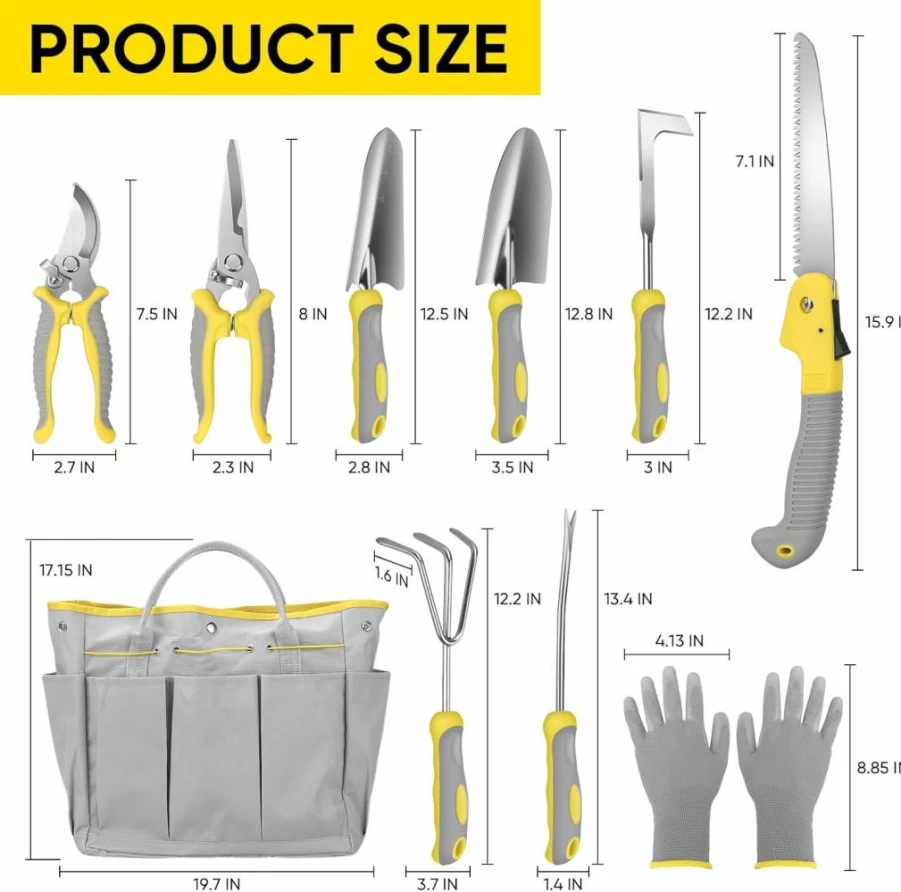 BlumWay 10-Piece Heavy Duty Stainless Steel Gardening Tool Set with Durable Tool Bag – Ideal Gardening Gift for Men & Women