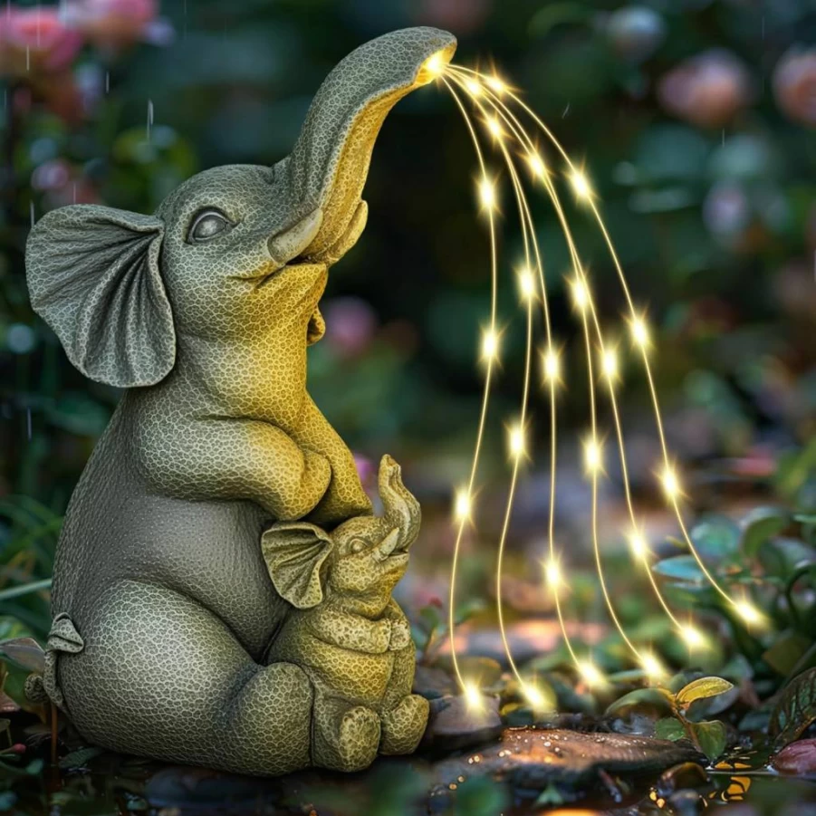 YDKOJGW Solar-Powered LED Elephant Garden Statue - Outdoor Lawn Decor for Patio, Balcony, Yard - Unique Housewarming Gift & Lucky Mother's Day Present