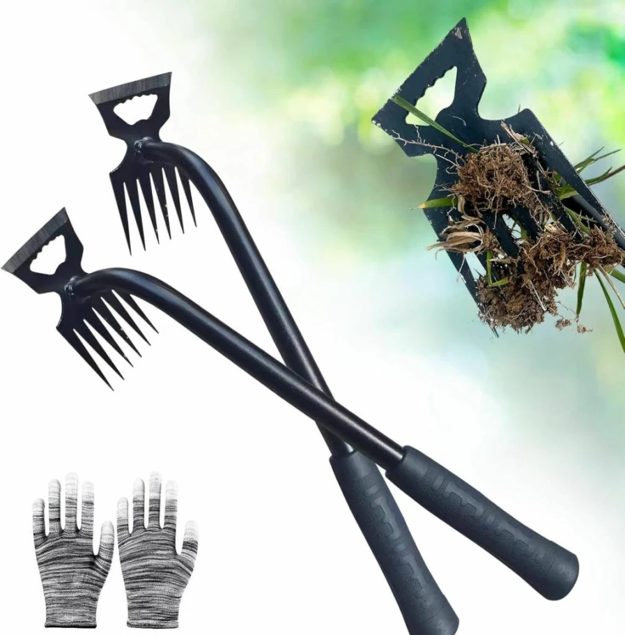 UTOSDAY 2-Pack Manganese Steel Weed Puller Tool - 6 Teeth Dual Purpose Manual Weeder for Garden & Yard, 2025 New Gardening Hand Tool