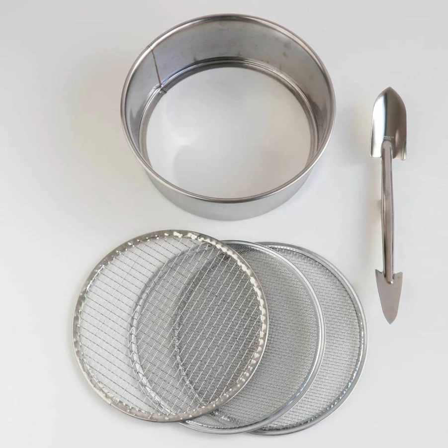 Wazakura 3-Piece Stainless Steel Soil Sieve Set with Scoop - Interchangeable Mesh Filters for Bonsai, Gardening, and Potting