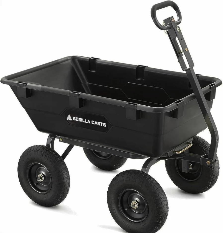 Gorilla Carts 4 Cu Ft Heavy Duty Utility Garden Dump Wagon with Pneumatic Tires - 600 LB Capacity Outdoor Wheelbarrow for Landscaping, Yard & Gardening