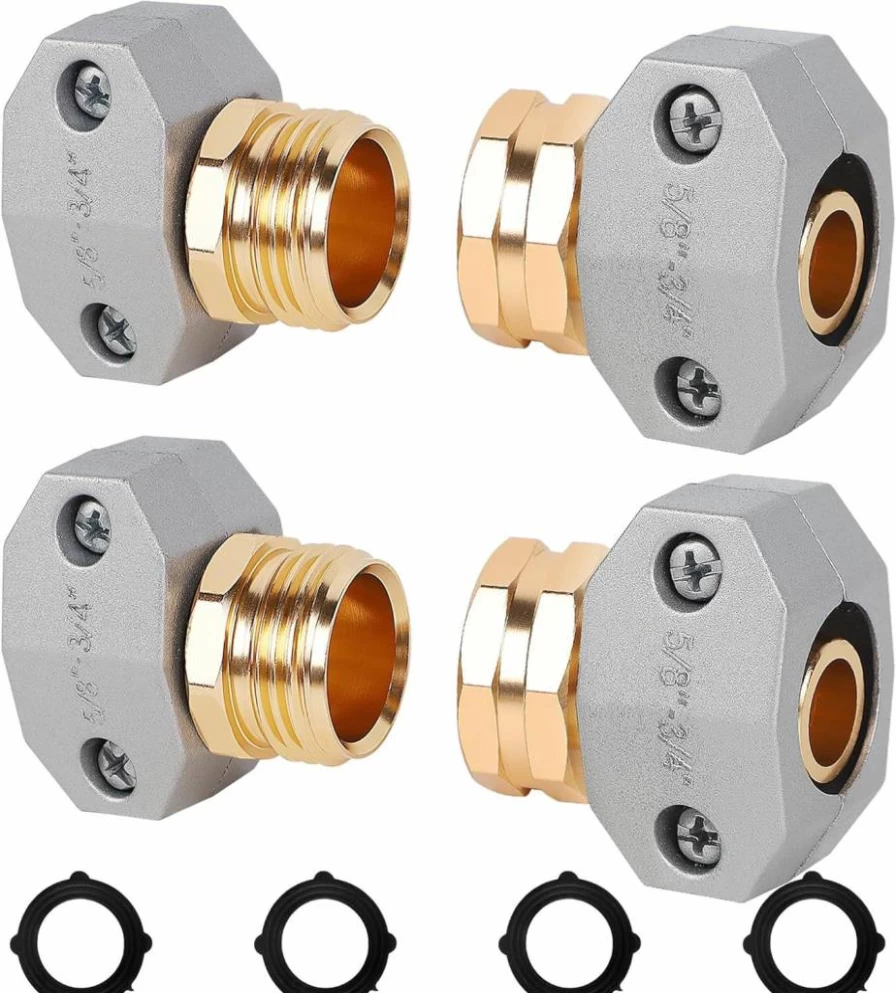 Triumpeek 2-Pack Garden Hose Repair Kit with Aluminum Couplings, Zinc Clamps & Rubber Washers for 3/4" and 5/8" Hoses