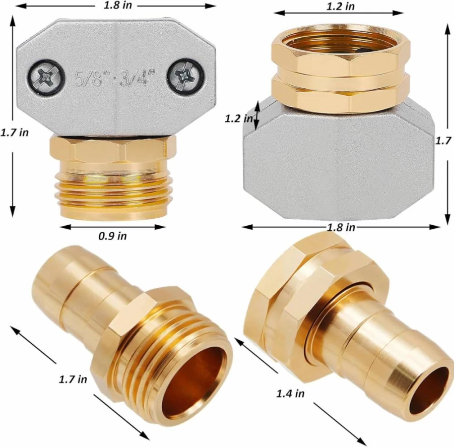 Triumpeek 2-Pack Garden Hose Repair Kit with Aluminum Couplings, Zinc Clamps & Rubber Washers for 3/4" and 5/8" Hoses