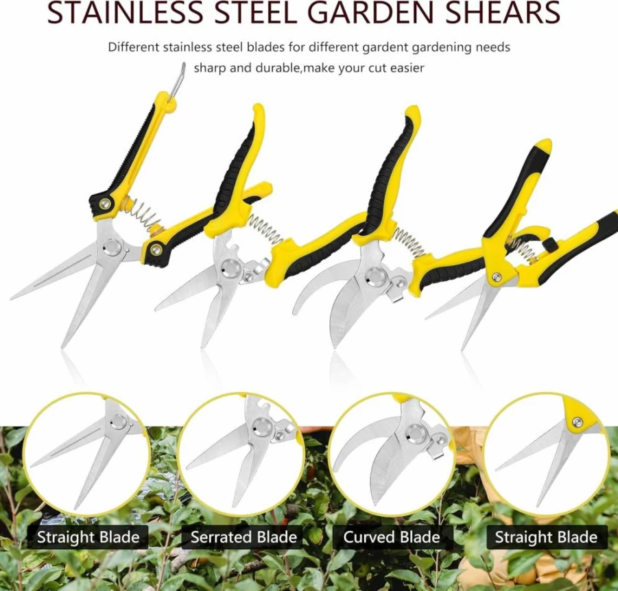 Topbooc 5-Pack Heavy Duty Garden Pruning Shears Set with Stainless Steel Blades, Gardening Gloves, Bypass Trimmers & Secateurs for Trees, Plants - Multi-Color Hand Pruners