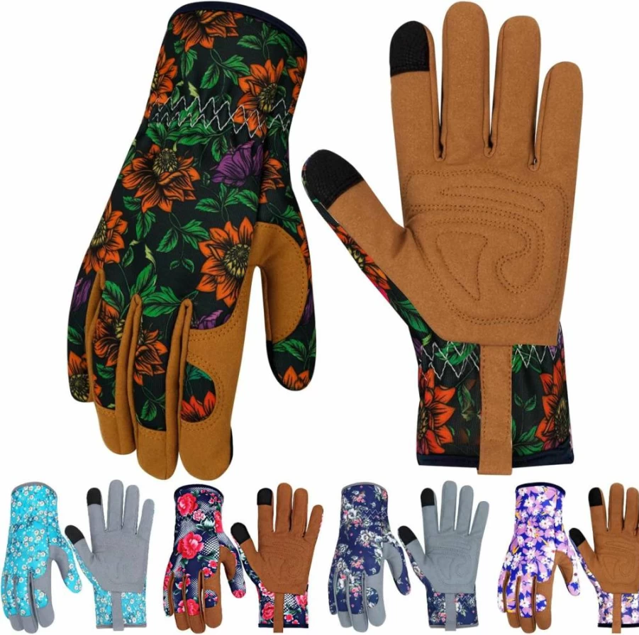 MERTURN Women's Leather Gardening Gloves - Thorn Proof, Touch Screen Compatible, Durable Working Gloves for Outdoor Planting & Protection