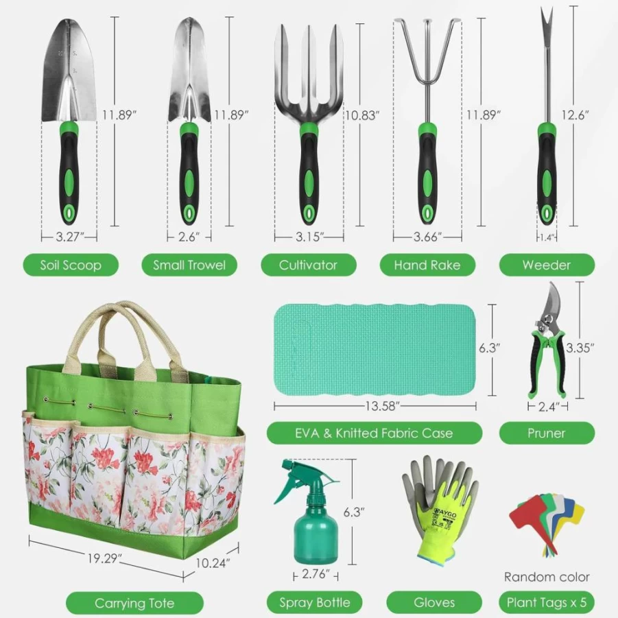 ORIENTOOLS 11-Piece Garden Tools Set with Storage Bag - Gardening Gifts for Women & Men, Essential Hand Tools for Allotment & Outdoor Planting