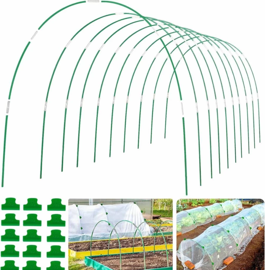 WYRJXYB 10-Pack 8FT Fiberglass Greenhouse Hoops Kit - Rust-Free Garden Tunnel Supports for Raised Beds, Plant Covers, and DIY Row Crop Protection (60 Pcs)