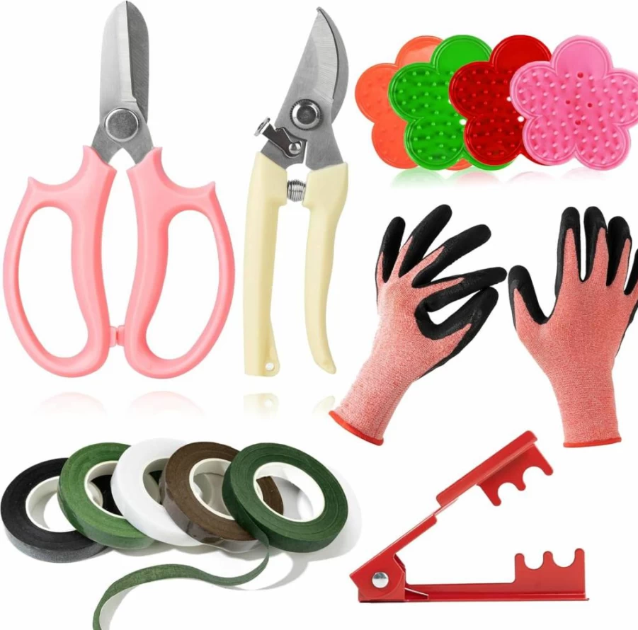 Retainbre 13-Piece Rose Gardening Kit with Thorn Remover, Pruning Shears, Floral Gloves, and Tape for Outdoor Garden Care
