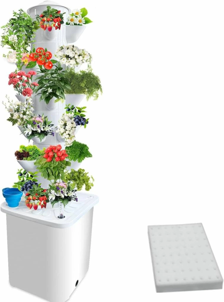 NFBMRSNC Hydroponics Tower System - 30 Plant Vertical Garden Kit with Smart Pump, Movable Water Tank for Indoor Gardening, Ideal Gift for Plant Lovers (30 Holes)