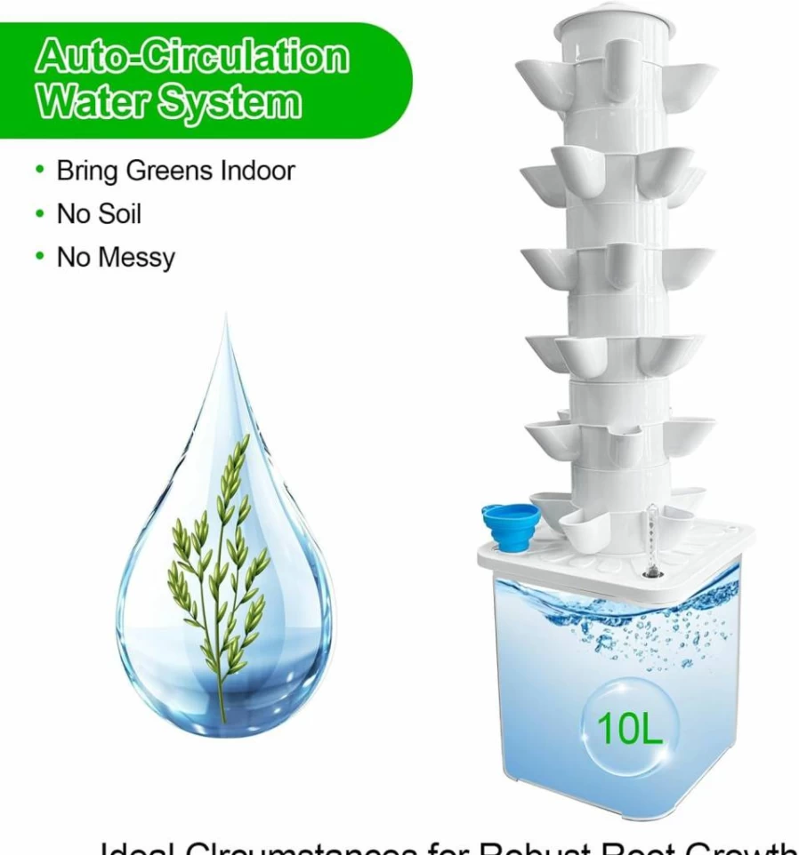 NFBMRSNC Hydroponics Tower System - 30 Plant Vertical Garden Kit with Smart Pump, Movable Water Tank for Indoor Gardening, Ideal Gift for Plant Lovers (30 Holes)
