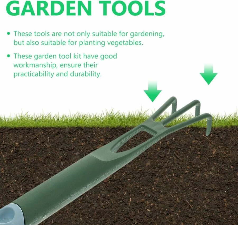 Cabilock Heavy Duty Gardening Tool Kit - Stainless Steel Shovel, Rake, Hand Trowel & Cultivator for Digging, Planting, Weeding & Transplanting