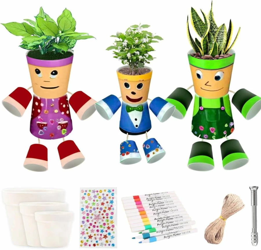 Cinrobiye DIY Planter Kit - 3 Paintable Plastic Succulent Pots for Gardening Crafts, Home Decor & Classroom Activities, Creative Planting Project Gift Set