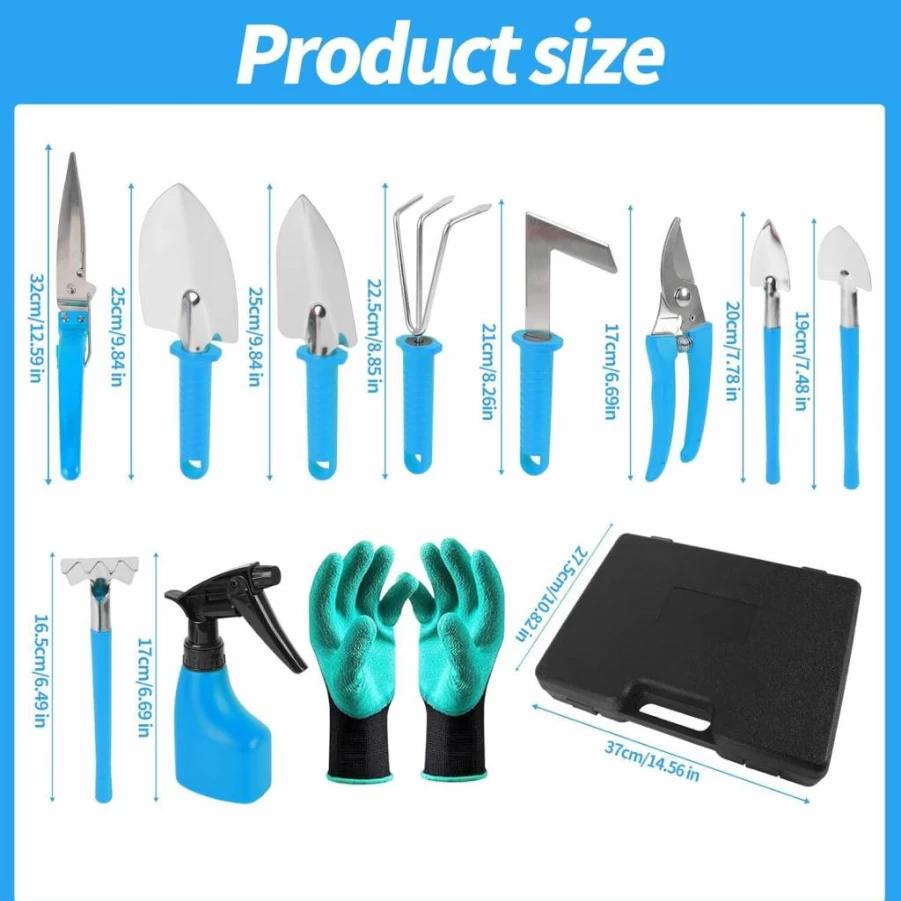 Timoplus 11-Piece Gardening Tool Set with Carrying Case - Durable Digging, Planting & Pruning Kit Includes Gloves for Men & Women (Green)