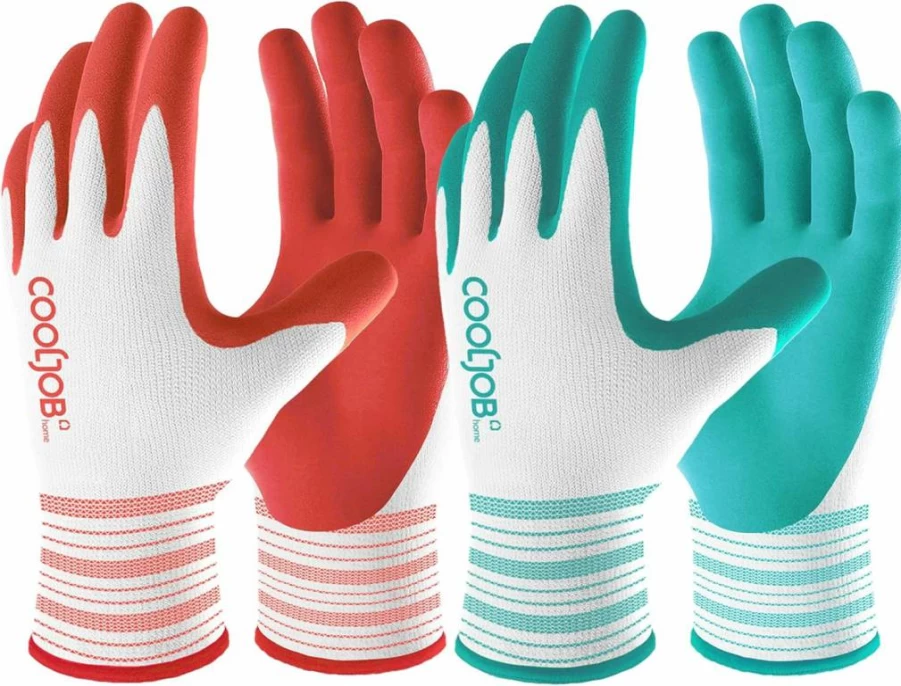 COOLJOB Women's Gardening Gloves - 6 Pairs Breathable Rubber Coated, Medium Size, Red & Green, Outdoor Indoor Yard Work Gloves with Grip Protection