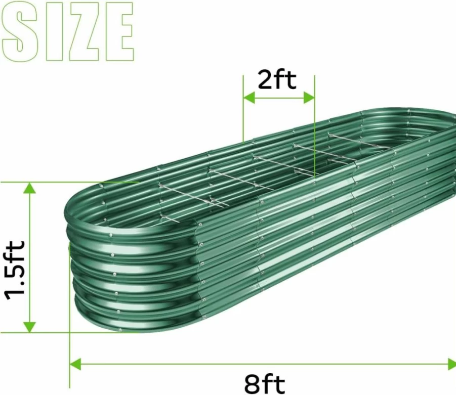 Land Guard 8Ft Oval Galvanized Steel Raised Garden Bed Kit, 108 Gallon Outdoor Metal Planter Box for Vegetables with 10 Connecting Rods, Silver