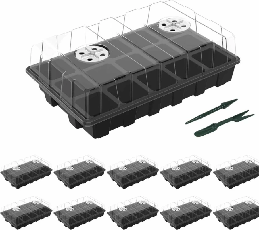 Gardzen 5-Pack Seed Starter Kit with 200 Cells, Humidity Domes & Ventilation – Ideal for Indoor Gardening, Greenhouse Plant Germination & Seedling Trays