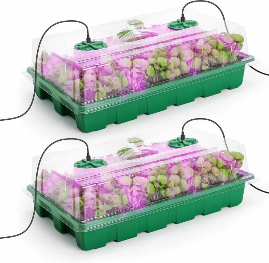 MIXC 5-Pack Seed Starter Trays with Humidity Domes, 200 Cells Total - Mini Propagator Greenhouse Kit for Seed Germination & Plant Growing