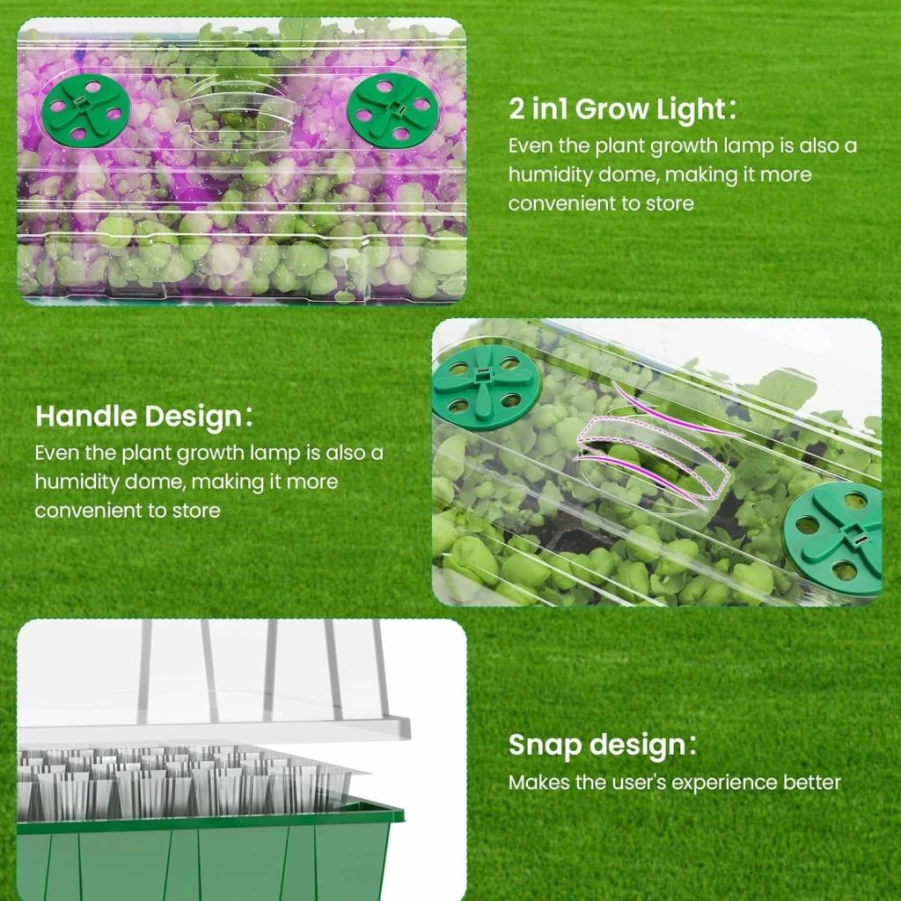 MIXC 5-Pack Seed Starter Trays with Humidity Domes, 200 Cells Total - Mini Propagator Greenhouse Kit for Seed Germination & Plant Growing