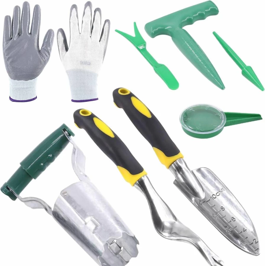 Mardatt 8-Piece Garden Tool Set - Bulb Planter, Hand Trowels, Gardening Gloves, Seed Dispensers for Planting, Sowing, Transplanting | Durable Gardening Kit