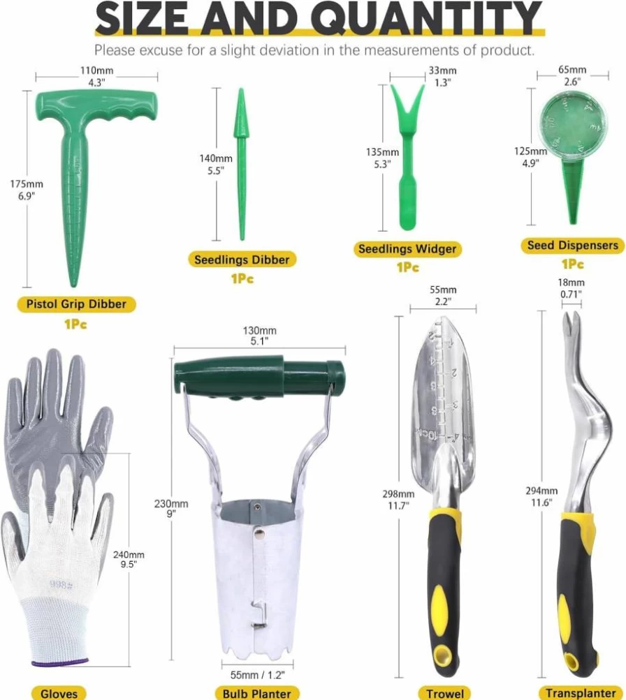 Mardatt 8-Piece Garden Tool Set - Bulb Planter, Hand Trowels, Gardening Gloves, Seed Dispensers for Planting, Sowing, Transplanting | Durable Gardening Kit
