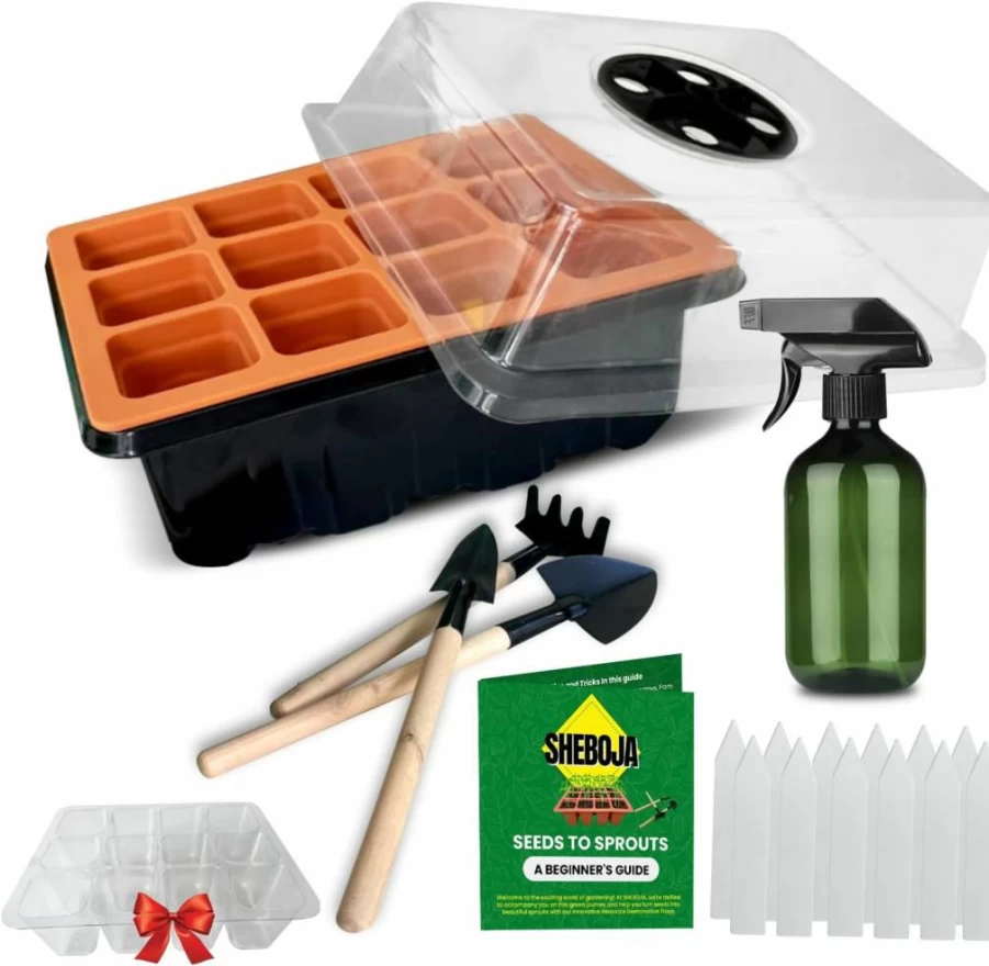 SHEBOJA Reusable Silicone Seed Starter Tray Kit with Germination Dome, Plant Growing Supplies for Indoor Gardening, Perfect Gift for Plant Lovers