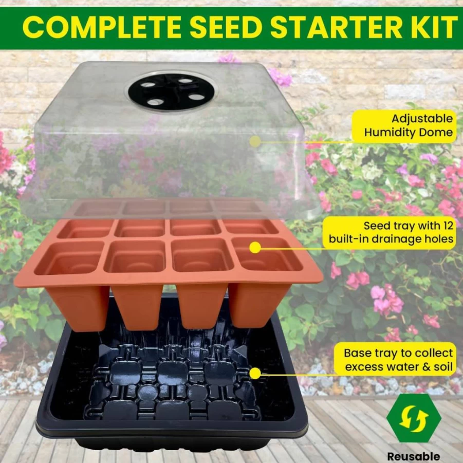 SHEBOJA Reusable Silicone Seed Starter Tray Kit with Germination Dome, Plant Growing Supplies for Indoor Gardening, Perfect Gift for Plant Lovers