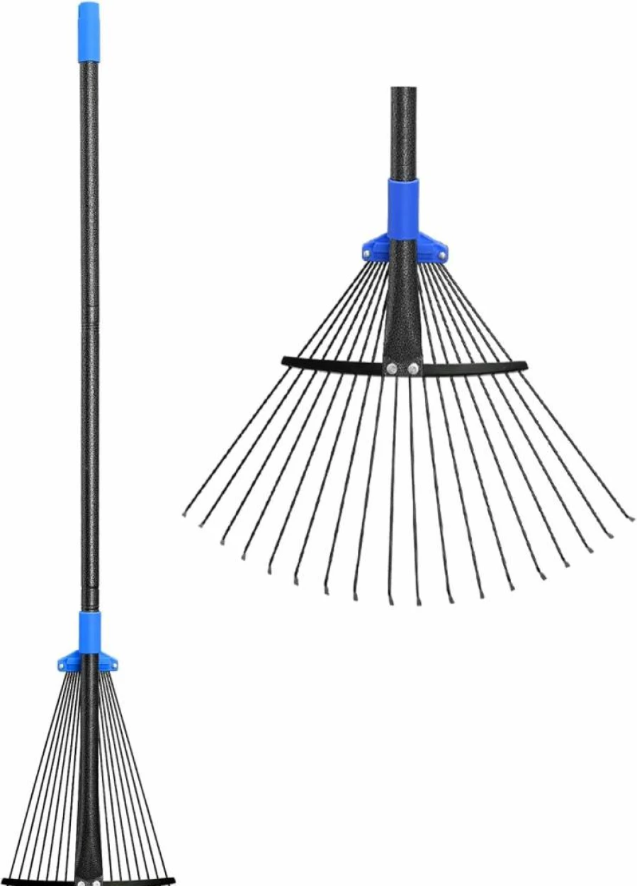 Oliynedy Adjustable Metal Leaf Rake - Heavy Duty 8-17" Expandable Head, Long Handle Garden Rake for Lawns, Yard, RV Camping - Ideal for Women & Kids