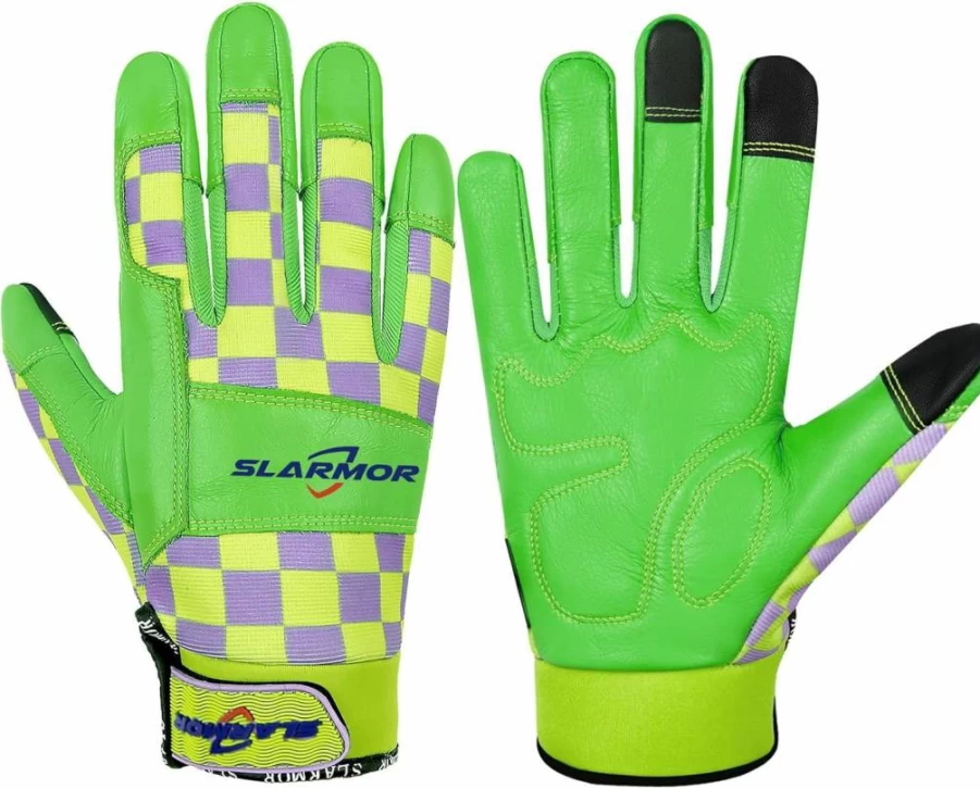 SLARMOR Women's Gardening Gloves - Thorn Proof Leather Work Gloves, Touchscreen & Puncture Resistant with Grip, Large Size Garden Gauntlet for Outdoor Use