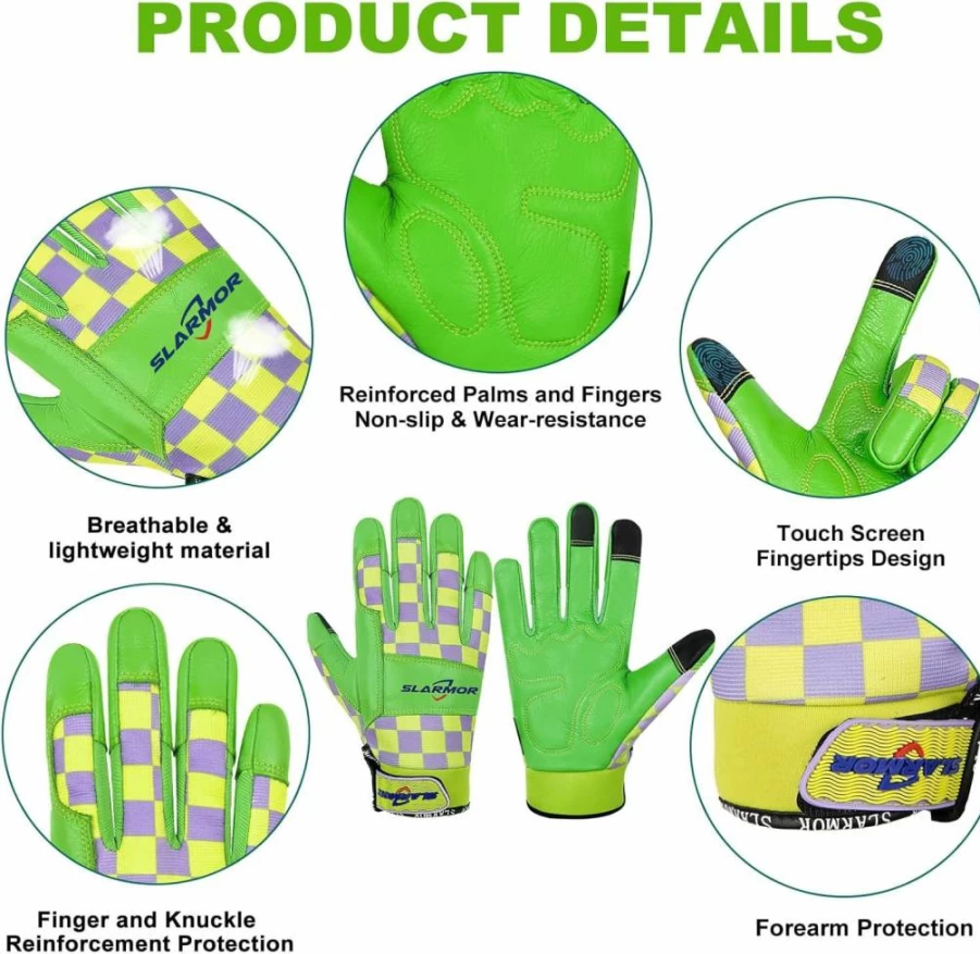 SLARMOR Women's Gardening Gloves - Thorn Proof Leather Work Gloves, Touchscreen & Puncture Resistant with Grip, Large Size Garden Gauntlet for Outdoor Use