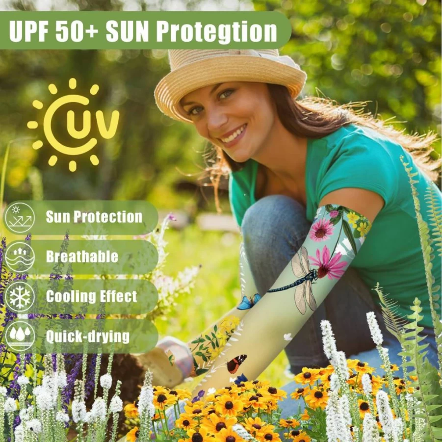 Bebila Women's UV Protection Gardening Sleeves - Anti-Scratch Cooling Arm Covers with Thumb Holes for Outdoor Farm Sun Safety