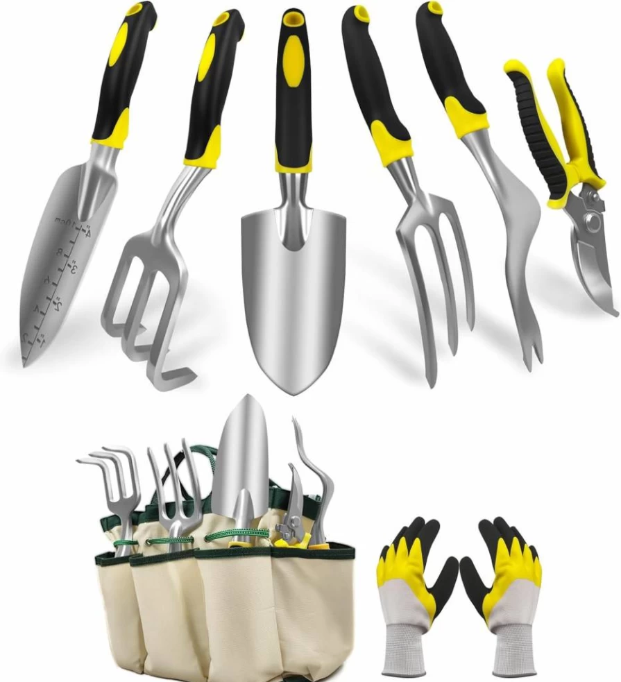 QianRuiDa 8-Piece Heavy Duty Aluminum Alloy Garden Tools Set with Storage Tote Bag, Ergonomic Rubber Grip - Indoor & Outdoor Gardening Kit for Men & Women