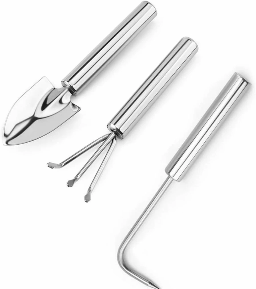 3-in-1 Lightweight Aluminum Garden Tool Set with Ergonomic Handles for Planting, Weeding & Gardening (Silver, 3-Piece)