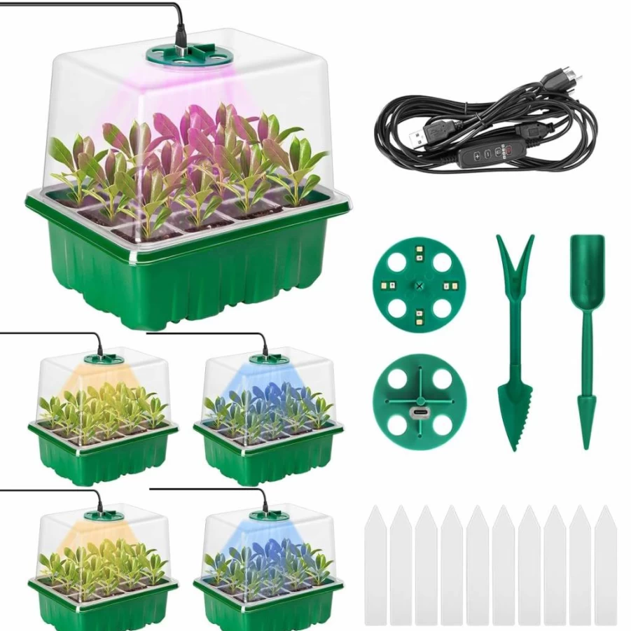 YAIZIXIAO 5-Pack Seed Starter Kit with Grow Light, 60-Cell Reusable Trays & Humidity Domes for Indoor Gardening, Plant Germination