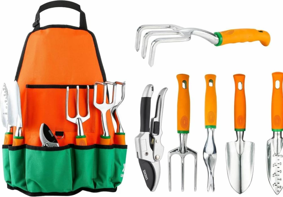 Ukoke 12-Piece Heavy Duty Aluminum Garden Tool Set with Ergonomic Handles, Durable Canvas Apron, and Storage Pockets for Men and Women – Outdoor Gardening Essentials