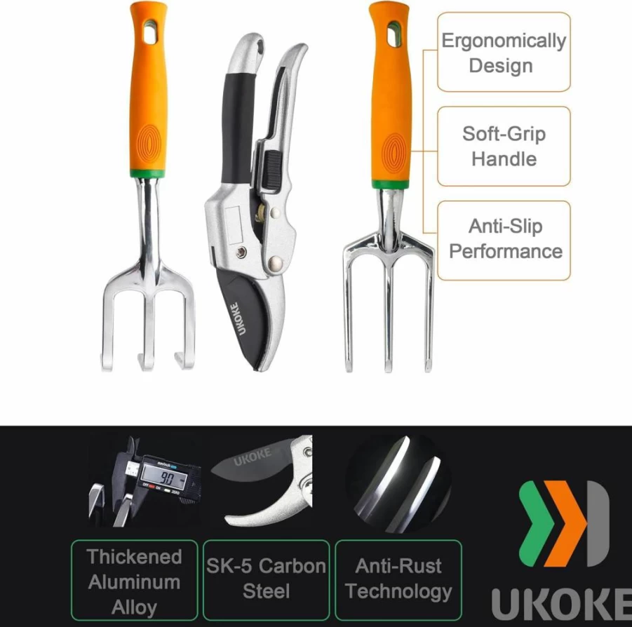 Ukoke 12-Piece Heavy Duty Aluminum Garden Tool Set with Ergonomic Handles, Durable Canvas Apron, and Storage Pockets for Men and Women – Outdoor Gardening Essentials
